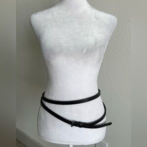 Dark Brown Leather long skinny Belt with Buckle